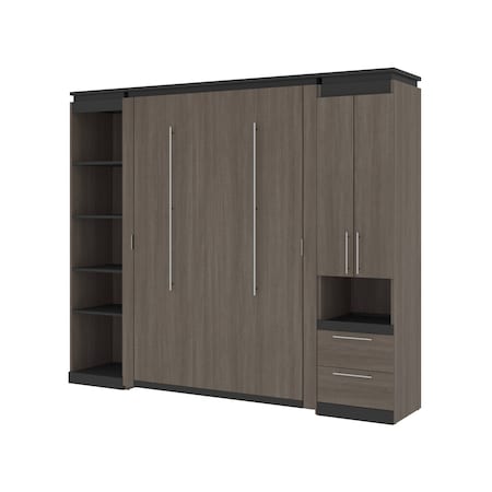 Orion 98W Full Murphy Bed With Narrow Storage Solutions (99W), Bark Gray & Graphite